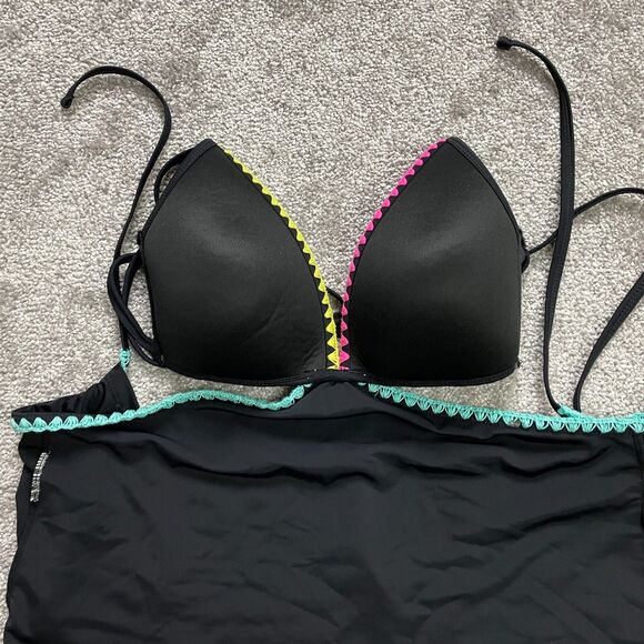 Unbranded Swimwear Tankini Womens Medium Black Halter Cutout Stitch Summer Beach - Picture 3 of 6